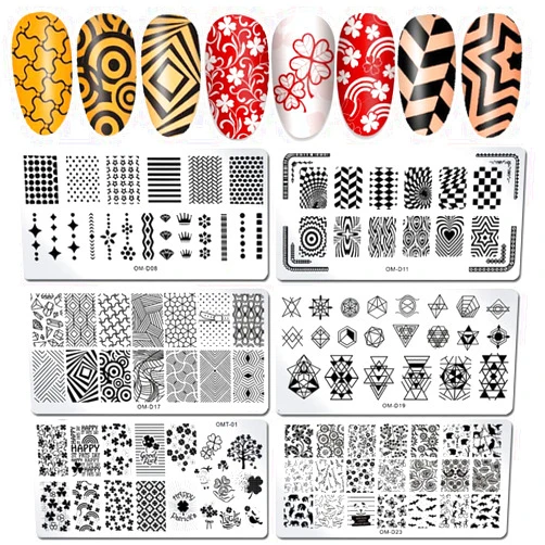 WOKOTO 6Pcs Nail Art Stamping Plates Kit Geometry Animal Flower Image Templates Stamping Nail Art Tools Nail Stamp Plates Stencils for Women Nail Art Plates