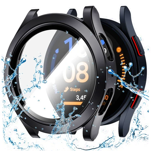 Goton Waterproof Case for Galaxy Watch FE (2024), Galaxy Watch 5 & 4 Screen Protector 40mm, [No Fog] Tempered Glass Face Cover for Samsung Watch FE/5/4 Accessories 40 mm Black