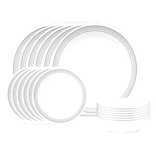 Corelle Vitrelle 18-Piece Service for 6 Dinnerware Set, Triple Layer Glass and Chip Resistant, Lightweight Round Plates and Bowls Set, Mystic Gray