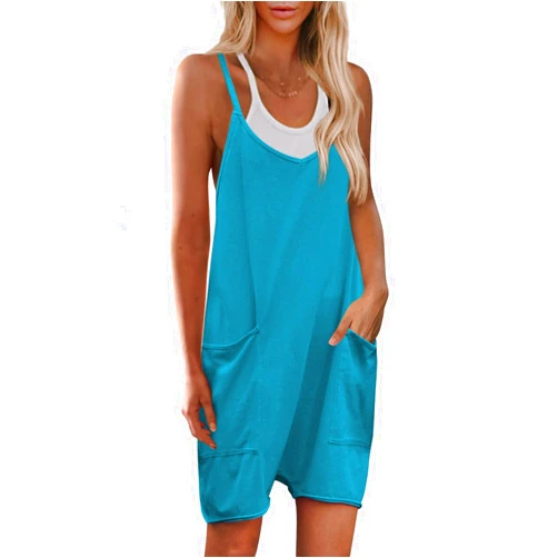 Yanekop Womens Loose Overalls V Neck Sleeveless Romper Spaghetti Strap Harem Short Pants Jumpsuits