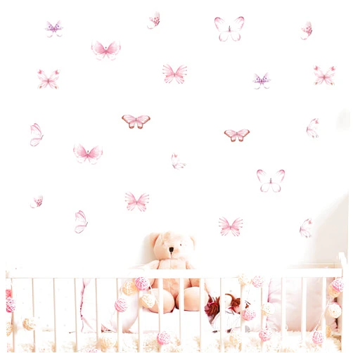 Sacinora 6 Sheets 36 Pcs Pink Butterfly Wall Stickers, sacinora DIY Watercolor Art Wall Decals Removable Vinyl Peel and Stick for Kids Baby Nursery Living Room Bedroom Playroom Sofa TV Background Decorations