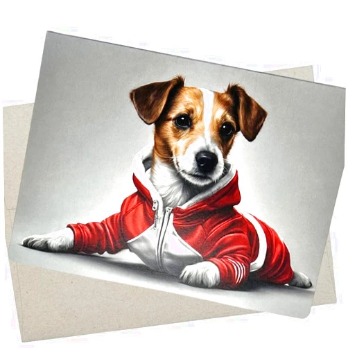 Whitman and Daughter Jack Russell Terrier Tracksuit Birthday Card (1 Premium Card, 5X7 Inch) dog card blank for every occasion like birthday, thank you, or thinking of you - 744