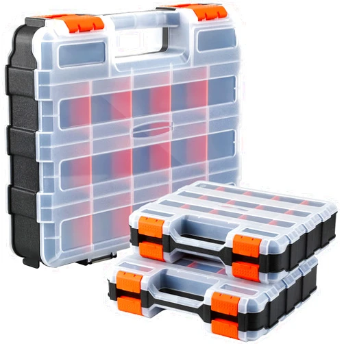 Tuanse 3 Pack Double Sided Tool Box Small Parts Organizer Hardware Storage Container Tackle Case with 34 Removable Compartments for Screws Nuts Nails Bolts, Christmas Gifts for Men (Orange)