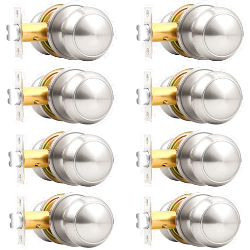 Probrico Brushed Nickel Passage Door Knobs Round Handles for Hall or Closet Knobs Keyless Hardware, 8 Pack