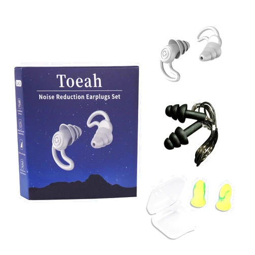 Toeah 3 in 1 Ear Plugs for Noise Reduction, Ear Plugs for Sleeping Noise Cancelling, Washable Hearing Protection for Work, Travel, Concert, Swimming, Sleep Snoring（Grey White）