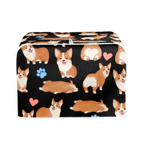 Aollibolis Toaster Covers 4 Slice Wide Slot Dustproof Fingerprint Protectors and Greasy Protection Anti-sputtering Machine Washable (Corgi Dog,Four Slice)