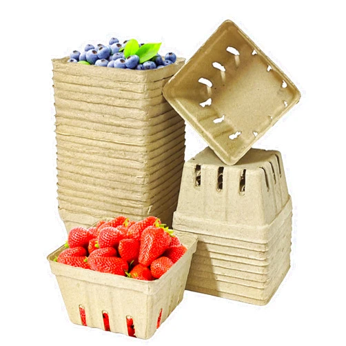 QZV 30 Pack Natural Pulp Fiber Berry Basket,Small Molded Produce Vented Basket Kitchen Supplies for Strawberry Blueberry Raspberry, Fruit Tray for Fruit Vegetable Farmer Market Grocery (Small)