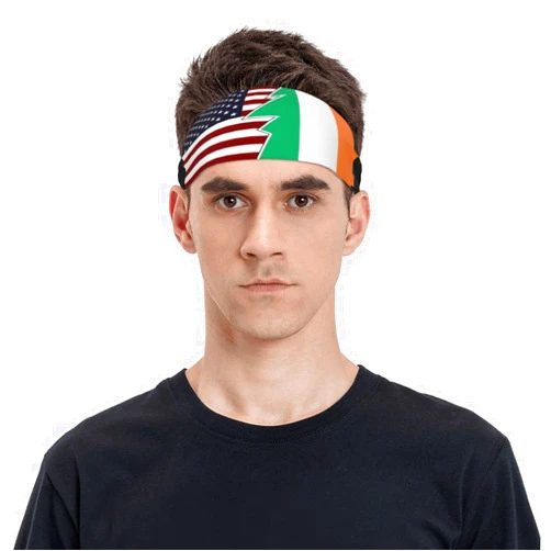 Yruoout Torn Style Us and Ireland Flags Headband for Men Women Sports Sweatband Headbands for Fitness Exercise Moisture Wicking Running Yoga Hairbands