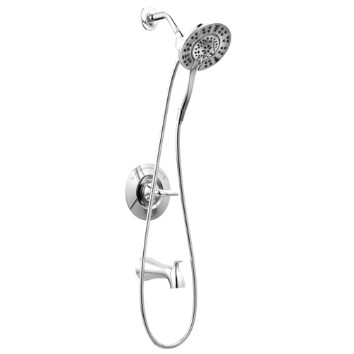 Delta Faucet Arvo 14 Series Single-Handle Tub and Shower Trim Kit, Shower Faucet with 4-Spray In2ition 2-in-1 Dual Hand Held Shower Head with Hose, Chrome 144840-I (Valve Included)