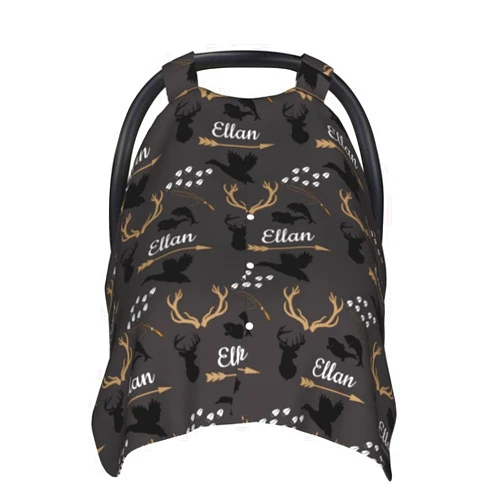 Munific Personalized Deer Woodland Baby Car Seat Canopy for Babies with Name, Custom Car Seat Covers Boys Girls, Peekaboo Opening Minky Nursing Breastfeeding Cover Infant Car Seat Canopies for Newborn