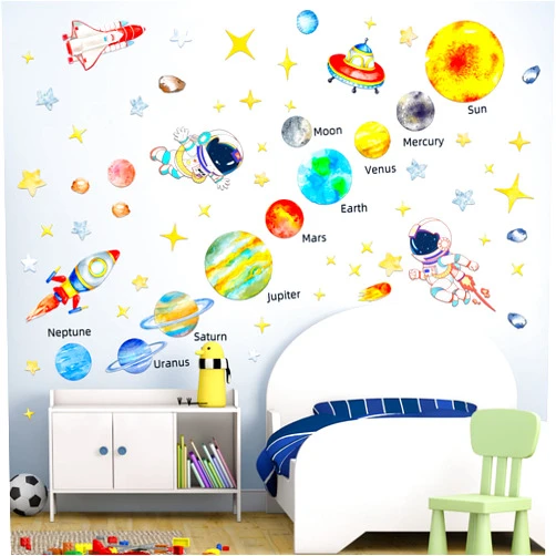 Suplanet Solar System Wall Decal, Space Themed Bedroom Decor Astronaut Decor, Space Nursery Decor Kids Wall Decals Peel and Stick Wallpaper, Space Wall Decor for Girls Room, Space Decor for Boys Room