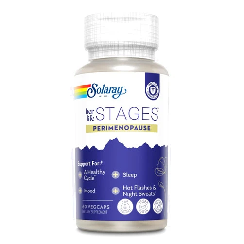 Solaray Perimenopause her Life Stages - Perimenopause Supplements Women - Hot Flashes, Menopause Support - Saffron and Chasteberry - Made Without Hormones - 60-Day Guarantee - 30 Servings, 60 VegCaps