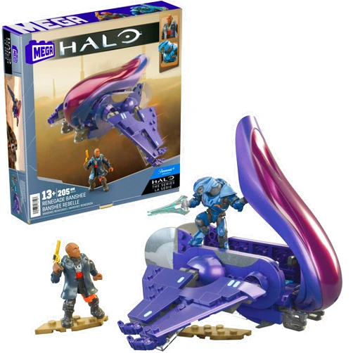 Mega Halo The Series Vehicle Building Toys Set, Renegade Banshee Aircraft with 205 Pieces, 2 Micro Action Figures, Purple, Kids and Fans