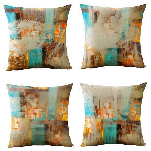 WOMHOPE Set of 4 Modern Art Geometric Decorative Throw Pillow Covers Burlap Toss Pillow Cases Cushion Cases 18 x 18 Inch for Living Room,Couch and Bed (Watercolor)