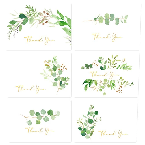 Whaline Greenery Thank You Cards Bulk 36 Pack Gold Foil Eucalyptus Greeting Cards with Envelopes Stickers Summer Green Leaves Blank Note Cards for Wedding Baby Bridal Shower Birthday, 4 x 6 Inch