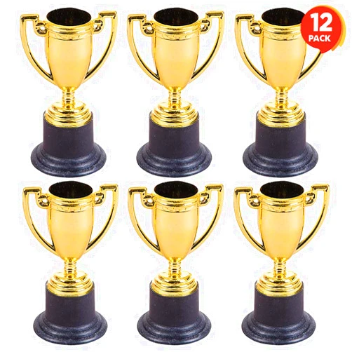 ArtCreativity Gold Plastic Trophies for Kids - Pack of 12 Golden Colored Trophy Set - 4 Inch Award Cups for Football, Soccer, Baseball, Carnival Prize, Party Favors for Boys and Girls