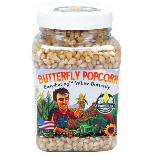Princeton Popcorn White Butterfly Popcorn Kernels by Princeton Popcorn Farm Grown, Non-GMO, Gluten Free UnPopped, Butterfly Shaped, Old Fashion Popcorn hulless, Popping Corn for Microwave, Air Popper & Stovetop 16oz