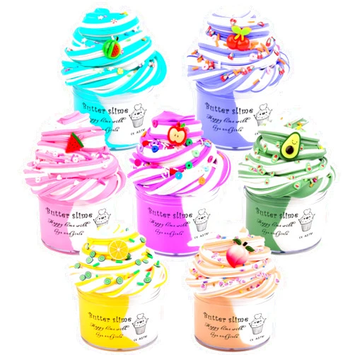 BeiyeiDei 7 Pack Butter Slime Kit, Including Lemon, Cherry, Apple and Watermelon Slime Accessories, Soft and Non-Sticky for Girls Boys Party Toys, Super Cute Stress Kids Relief Toys