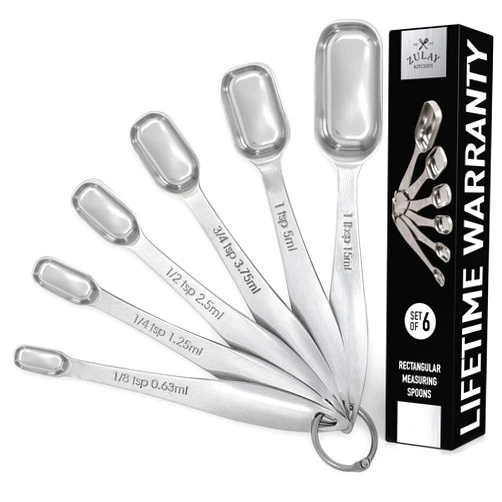 Zulay Kitchen Zulay Heavy Duty Stainless Steel Measuring Spoons with Easy to Read, Slim Design for Narrow Spice Jars, 6 Piece Measuring Spoons with Etched Markings & Removable Clasp, Table Spoons Measuring Spoon