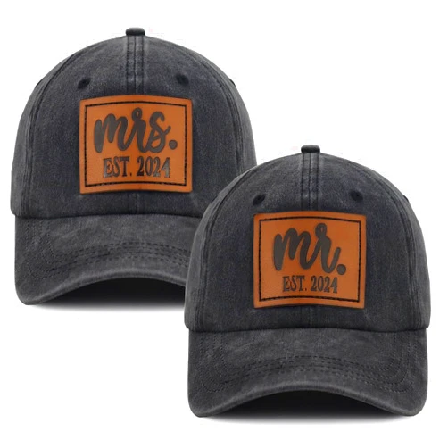 Fxbwhtey 2 PCS Mr and Mrs Est 2024 Hats for Men Women, 3D Embroidered Adjustable Cotton Couples Gifts Baseball Cap