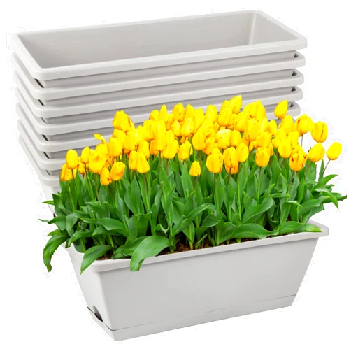 Hananojia 8pcs Window Box Planter, 17 Inches Flower Window Boxes, Rectangle Planters Box with Drainage Holes and Trays, Plastic Vegetable Planters for Windowsill Patio Garden Home Decor Porch Yard (Grey)