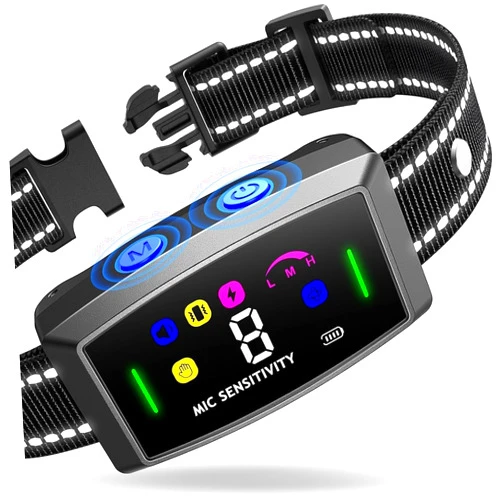Seepark AI Auto Dog Bark Collar Sets for Large Small Medium Dogs| 2in1 No Shock/Safe Shock Barking Collar with 3 Adjustable Shock Mode |IP68 Waterproof Rechargeable Anti Bark Device (Black)