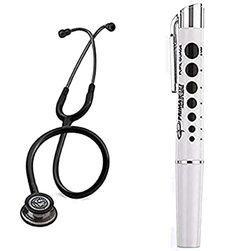 3M Littmann Classic III Stethoscope, Smoke-Finish, Black Tube, 27 inch, 5811 and Primacare DL-9325 Reusable LED Penlight with Pupil Gauge bundle Stethoscope, Smoke-Finish, Black Tube Reusable LED Penlight with Pupil Gauge