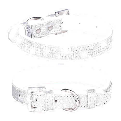 Avenpets Bling Rhinestone Dog Collar Soft Comfortable Stylish Dog Collar with Glitter Leather and Innder Padded Adjustable Crystal Pet Collar for Small Medium Dogs Cats, White, M