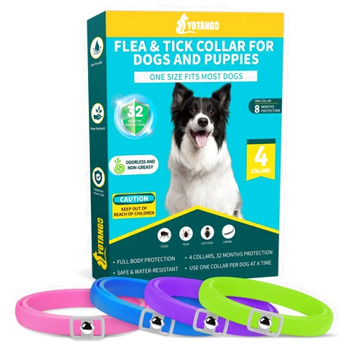 YOTANGO 4 Pack Flea Collar for Dogs, Dog Flea and Tick Collar 8 Months Flea and Tick Treatment Prevention for Dogs, Waterproof Adjustable Dog Flea Collar Natural Tick and Flea Collar for Dogs (4Colors)
