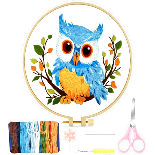 TINDTOP Embroidery Kit for Beginners Adult, Owl Embroidery Kit for Beginners Include Embroidery Cloth Hoops Threads for Craft Lover Hand Stitch with Embroidery Skill Techniques