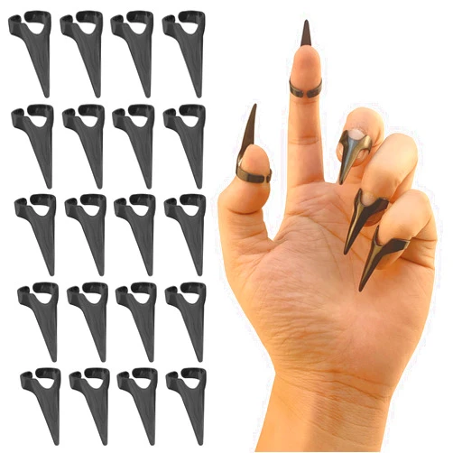 ONEUPIN 20Pcs Finger Claws Cosplay Claws Rings Adjustable Open Claw Rings Full Finger Set Metal Nail Punk Rock Fingertip Braiding Hair Parting Tool for Holiday Party Decoration Unisex Adult Kids（Black）