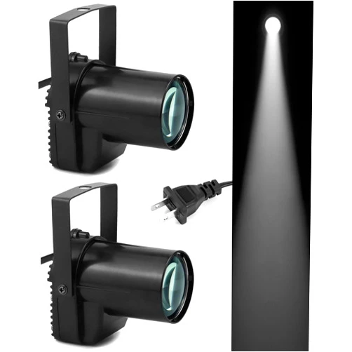 QWORK White LED Beam Pinspot Light, 2 Pack 3W LED Beam Spotlight with Lens, DJ Mirror Ball Lighting