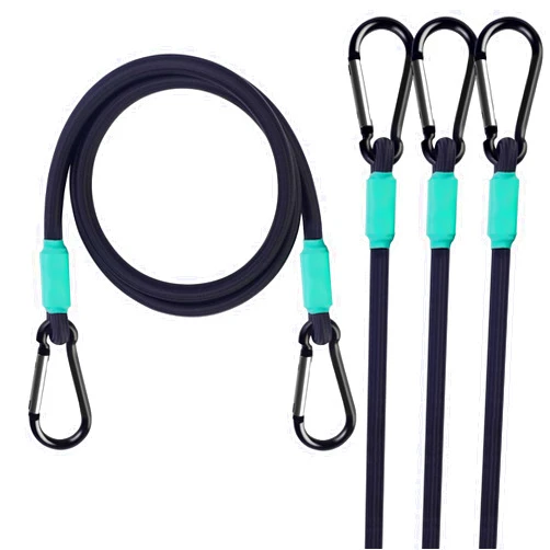 Joneaz Black Bungee Cords with Hooks 36 inch Heavy Duty, 4-Piece Carabiners Style, 5/16 inch Diameter Cord with Nylon Fiber, UV Resistant