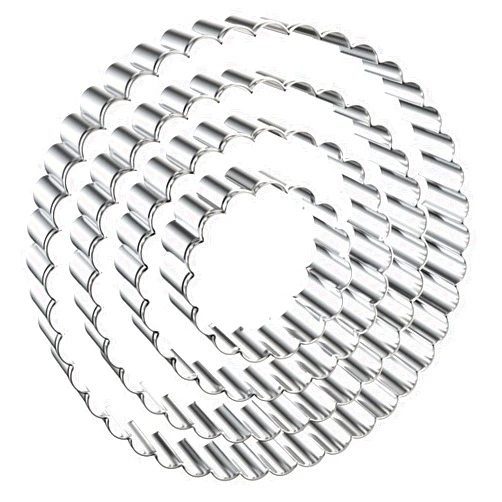 QAAQS Fluted Round Cookie Cutter Set - 5 Inch, 4 Inch, 3 Inch, 2 Inch - Large Donut Cutter Ring Scalloped Edge Wavy Circle Cookie Cutters Shapes Clay Molds - Stainless Steel