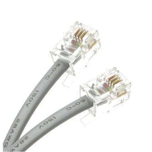 TENINYU RJ9 4P4C 4 Conductor Straight Modular Telephone Data Extension Flat Cord Cable Silver 7FT 2PACK