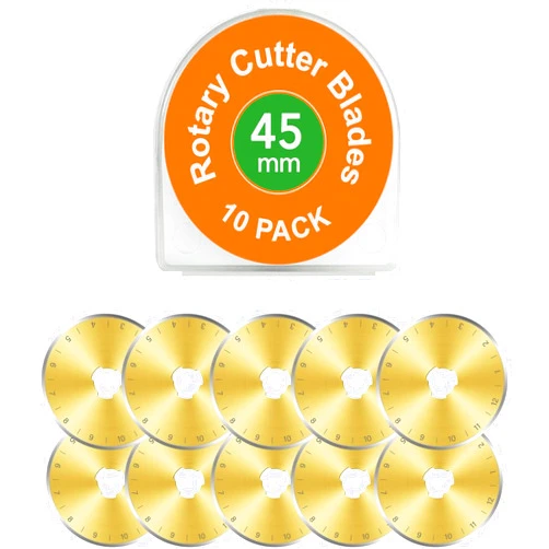 Kingsource SKS-7 Titanium Coated 10 Packs 45mm Rotary Cutter Blades Replacement Compatible with Olfa, Fiskar, Martelli, Truecut Cutter Tool, Perfect for Cuts Fabric, Sewing, Leather and Paper