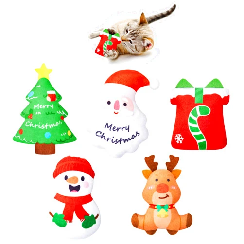 Potaroma Christmas Cat Toys 5 Pcs with Catnip Crinkle Sound, Kitten Indoor Exercise Kicker Toys Interactive 3.5