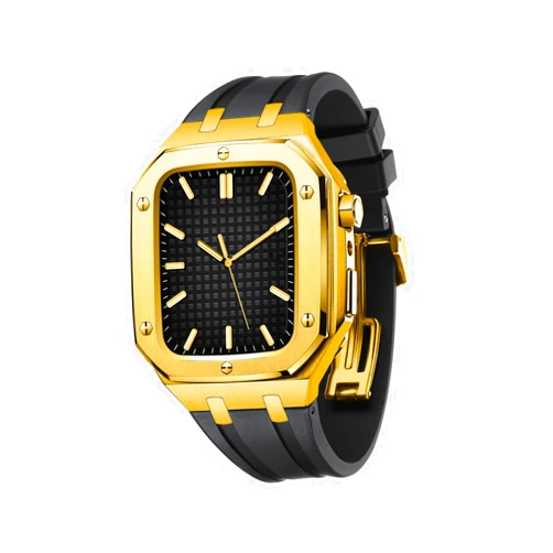 CNHKAU Waterproof for Apple Watch 45mm Series 7 Case,Shockproof Impact Resistant Rugged Protective Case for Apple Watch Series 4/5/6 SE 44mm (Color : Gold Black, Size : 44MM for 6/5/4/SE)