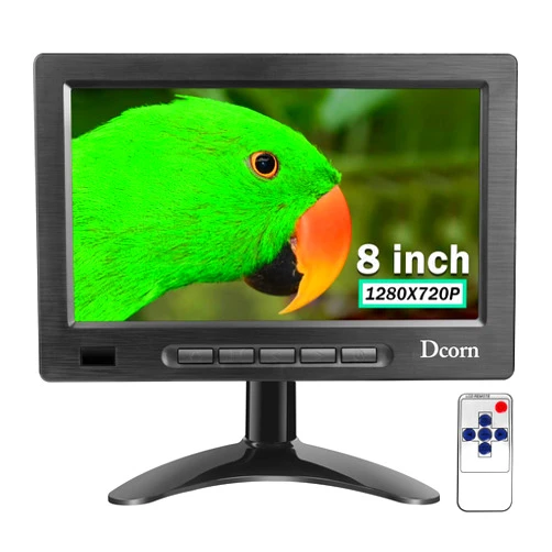 Dcorn 8 Inch Mini Monitor,Small HDMI Monitor 1280x720 16:9 IPS Metal Housing Computer Monitor Support HDMI/VGA/AV/BNC Input with Wall Bracket&Remote Control,178 Full Viewing w/Speaker