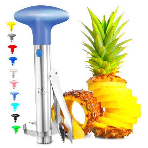 Zulay Kitchen Stainless Steel Pineapple Corer & Slicer + Eye Removal Tool – Heavy Duty Pineapple Cutter with Reinforced Blade – Effortless Pineapple Core Remover & Slicer - Periwinkle Blue