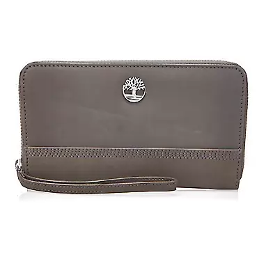 Timberland Women's Leather RFID Zip Around Wallet Clutch with Wristlet Strap One Size Castlerock (Nubuck)