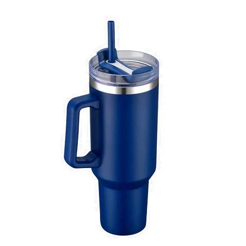 Everythingzee 40 oz Quencher H2.0 FlowState Stainless Steel Vacuum Insulated Tumbler with Lid and Straw for Water, Iced Tea or Coffee, Smoothie and More (40oz, Dark blue)