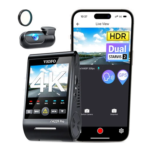 VIOFO A229 Pro 4K HDR Dash Cam, Dual STARVIS 2 IMX678 IMX675, 4K+2K Front and Rear Car Camera, 2 Channel with HDR, Voice Control, 5GHz WiFi GPS, Night Vision 2.0, 24H Parking Mode, Support 512GB Max