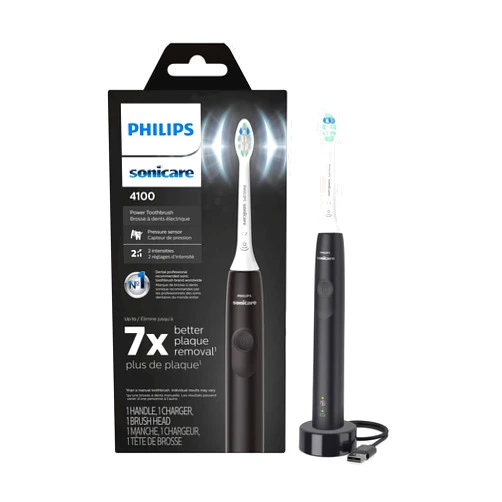 Philips Sonicare 4100 Power Toothbrush, Rechargeable Electric Toothbrush with Pressure Sensor, Black