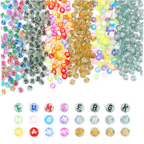 Craftdady 1200pcs Acrylic Alphabet A-Z Letter Beads Transparent Flat Round Coin Spacer Beads with Initial Capital Letter 7mm for Word Message Name Bracelet Necklace Jewelry Making
