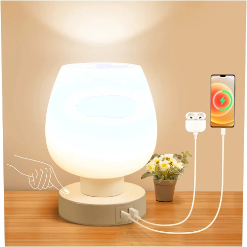 ONEWISH Touch Bedside Table Lamp - Small Lamp for Bedroom with USB C+A Charging Ports 3 Way Dimmable, Nightstand Desk lamp with White Opal Glass Lamp Shade Warm LED Bulb Included, Simple Design Gifts