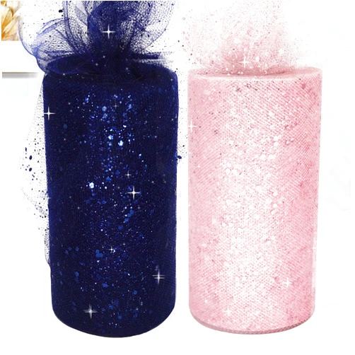 IONTACH Glitter Tulle Rolls 6 Inch by 50 Yards Navy Blue and Blush Sequin Tulle Fabric Ribbon for DIY Tutu Skirt Sewing Bow Wedding Decorations Craft Supplies