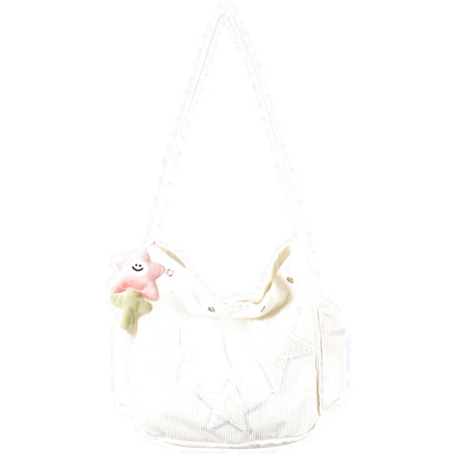 DORMIYA White Corduroy Tote Bag, Soft Star Messenger Bag with Charm, Long-Lasting Crossbody Bags, Aesthetic Large Versatile Hobo Bags for Women Girl