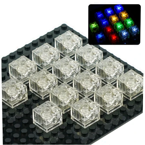 Pamvava Light Up Bricks Kits Accessories Pack, 14pcs Classic 2x2 Clear LED Building Blocks Toys, Compatible with Major Brands
