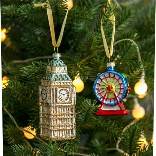 Amanman Glass Christmas Ornaments, 2Pack Big Ben and London Eye Ornaments for Christmas Tree Blown Glass Ornaments for Christmas Tree Decorations